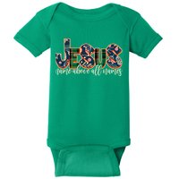 Festive Patten Jesus Name Above All Names Baby Bodysuit