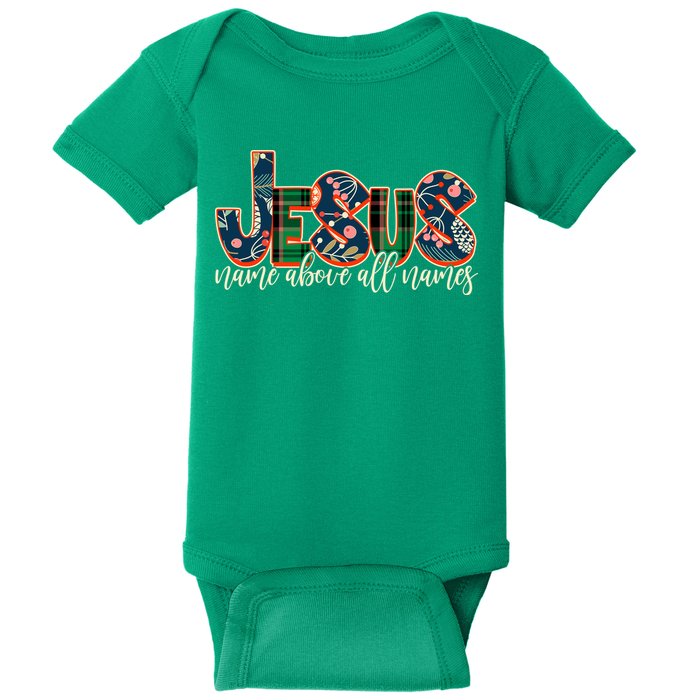 Festive Patten Jesus Name Above All Names Baby Bodysuit
