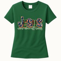 Festive Patten Jesus Name Above All Names Womens T-Shirt