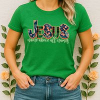 Festive Patten Jesus Name Above All Names Womens T-Shirt