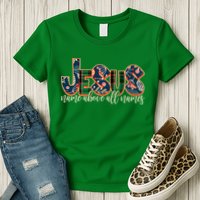 Festive Patten Jesus Name Above All Names Womens T-Shirt