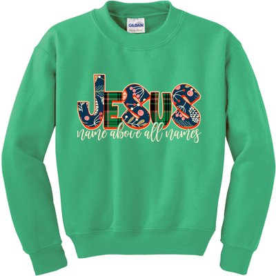 Festive Patten Jesus Name Above All Names Kids Sweatshirt