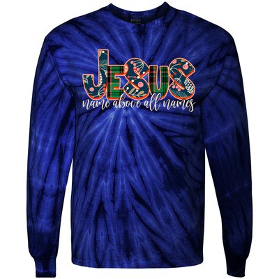 Festive Patten Jesus Name Above All Names Tie-Dye Long Sleeve Shirt