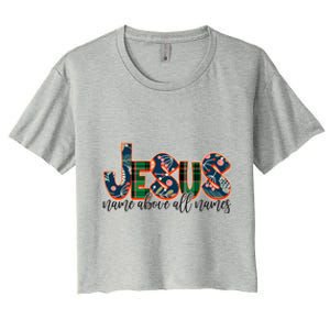 Festive Patten Jesus Name Above All Names Women's Crop Top Tee