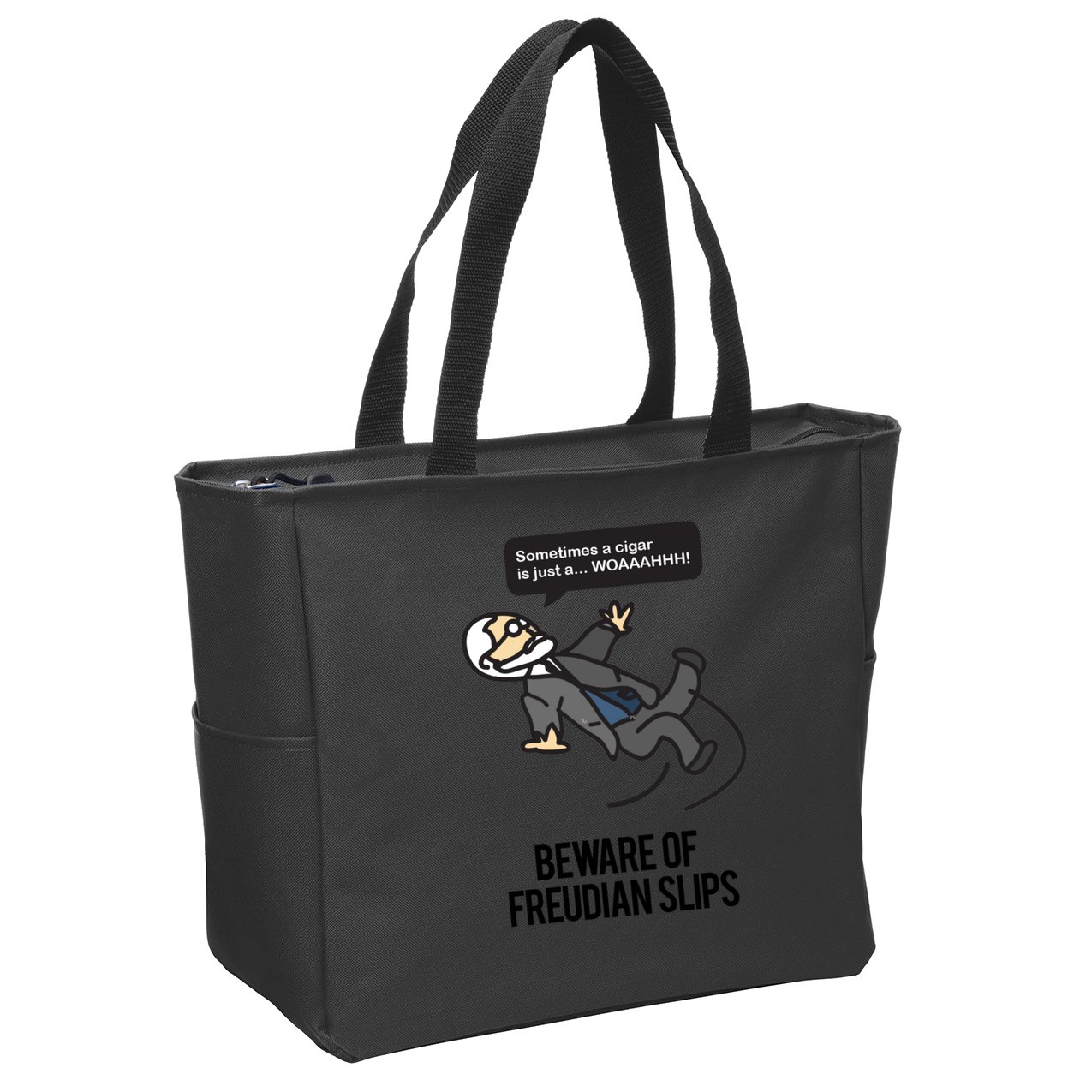 Funny Psychology Joke Sigmund Freud Beware Of Freudian Slips Zip Tote Bag