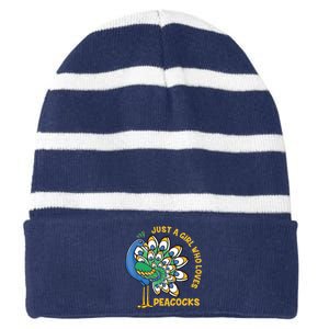 Funny Peacock Just A Who Loves Peacocks Striped Beanie with Solid Band