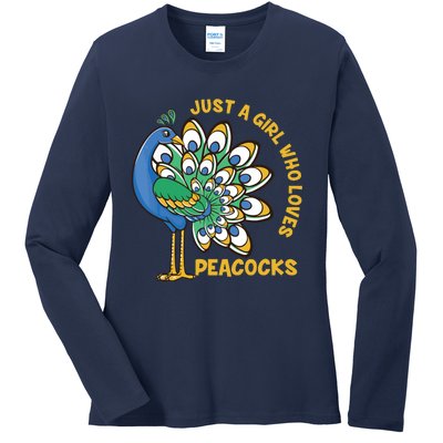 Funny Peacock Just A Who Loves Peacocks Ladies Long Sleeve Shirt