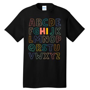 Funny Pre K Kindergarten Hi Alphabet Back To School Teachers Tall T-Shirt