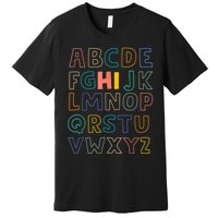 Funny Pre K Kindergarten Hi Alphabet Back To School Teachers Premium T-Shirt