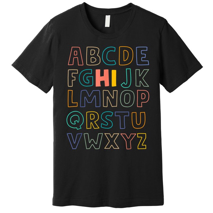 Funny Pre K Kindergarten Hi Alphabet Back To School Teachers Premium T-Shirt