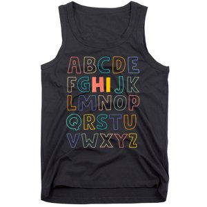 Funny Pre K Kindergarten Hi Alphabet Back To School Teachers Tank Top