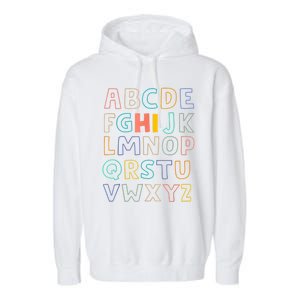 Funny Pre K Kindergarten Hi Alphabet Back To School Teachers Garment-Dyed Fleece Hoodie