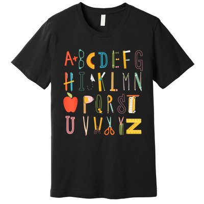 Funny Pre K Kindergarten Hi Alphabet Back To School Teachers Premium T-Shirt