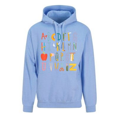 Funny Pre K Kindergarten Hi Alphabet Back To School Teachers Unisex Surf Hoodie