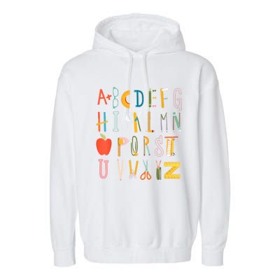 Funny Pre K Kindergarten Hi Alphabet Back To School Teachers Garment-Dyed Fleece Hoodie