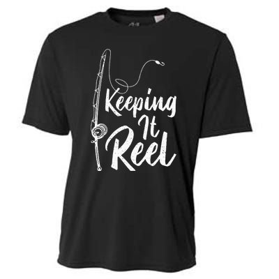 Fishing Pole Keeping it Reel Joke Funny Fish Cooling Performance Crew T-Shirt