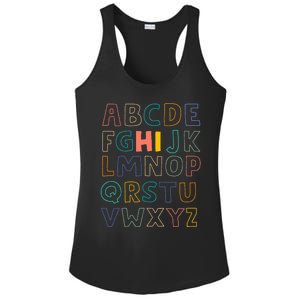 Funny Pre K Kindergarten Hi Alphabet Back To School Teachers Ladies PosiCharge Competitor Racerback Tank