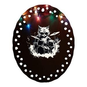 Funny Punk Kitten Kitty Cat Drummer Playing Drums Ceramic Oval Ornament