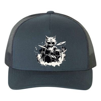 Funny Punk Kitten Kitty Cat Drummer Playing Drums Yupoong Adult 5-Panel Trucker Hat