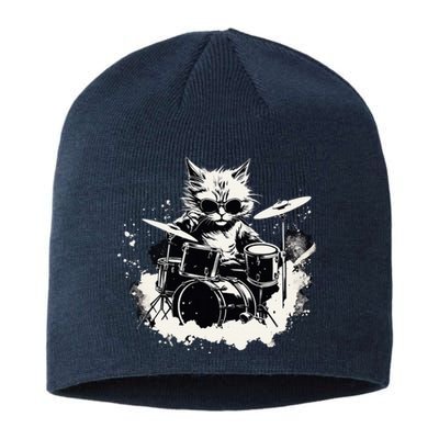 Funny Punk Kitten Kitty Cat Drummer Playing Drums Sustainable Beanie