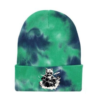 Funny Punk Kitten Kitty Cat Drummer Playing Drums Tie Dye 12in Knit Beanie