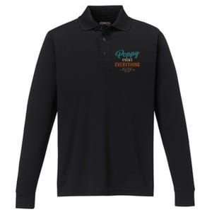 Funny Poppy Knows Everything For Grandpa And Fathers Day Performance Long Sleeve Polo