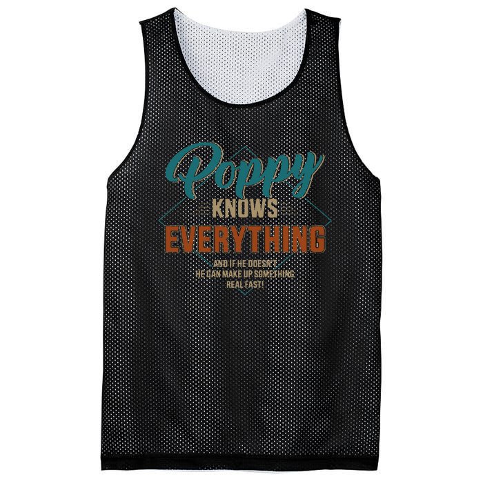 Funny Poppy Knows Everything For Grandpa And Fathers Day Mesh Reversible Basketball Jersey Tank