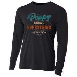 Funny Poppy Knows Everything For Grandpa And Fathers Day Cooling Performance Long Sleeve Crew