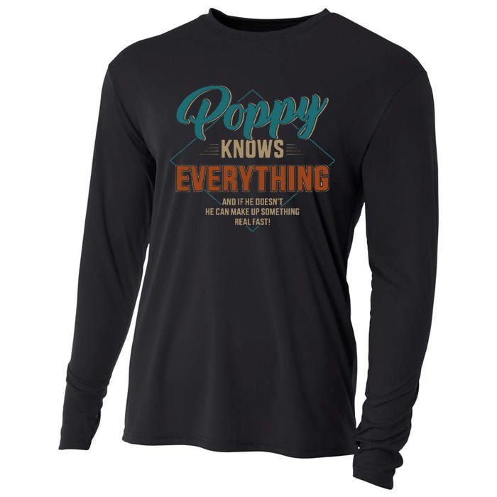 Funny Poppy Knows Everything For Grandpa And Fathers Day Cooling Performance Long Sleeve Crew