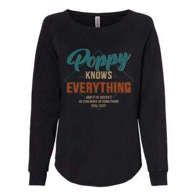 Funny Poppy Knows Everything For Grandpa And Fathers Day Womens California Wash Sweatshirt