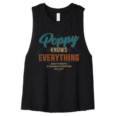 Funny Poppy Knows Everything For Grandpa And Fathers Day Women's Racerback Cropped Tank