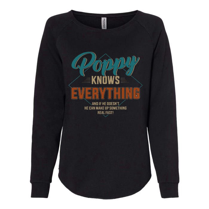 Funny Poppy Knows Everything For Grandpa And Fathers Day Womens California Wash Sweatshirt