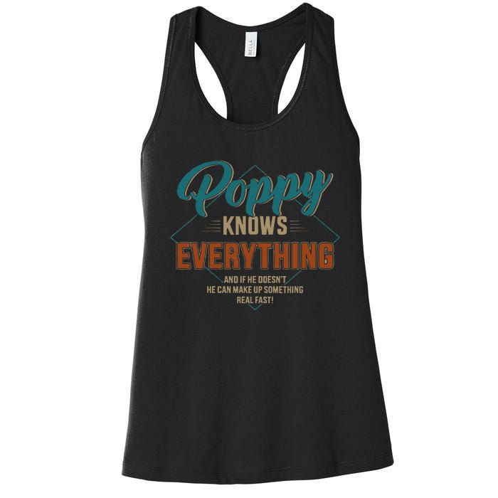 Funny Poppy Knows Everything For Grandpa And Fathers Day Women's Racerback Tank