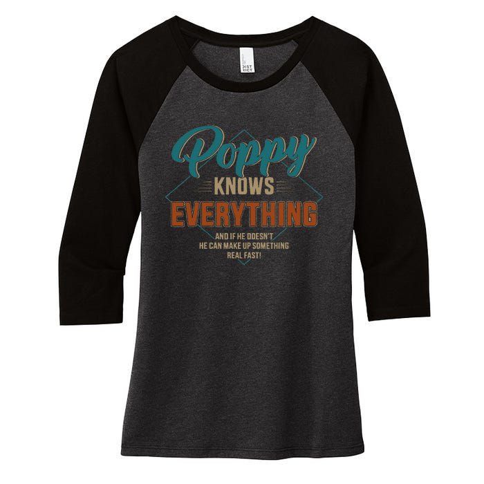 Funny Poppy Knows Everything For Grandpa And Fathers Day Women's Tri-Blend 3/4-Sleeve Raglan Shirt