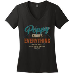 Funny Poppy Knows Everything For Grandpa And Fathers Day Women's V-Neck T-Shirt