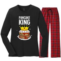 Funny Pancake King Design For Pancake Lover Women's Long Sleeve Flannel Pajama Set 