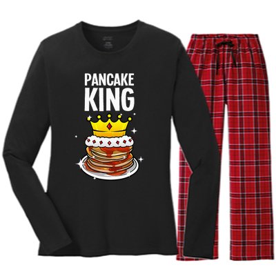 Funny Pancake King Design For Pancake Lover Women's Long Sleeve Flannel Pajama Set 