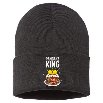Funny Pancake King Design For Pancake Lover Sustainable Knit Beanie
