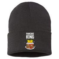 Funny Pancake King Design For Pancake Lover Sustainable Knit Beanie