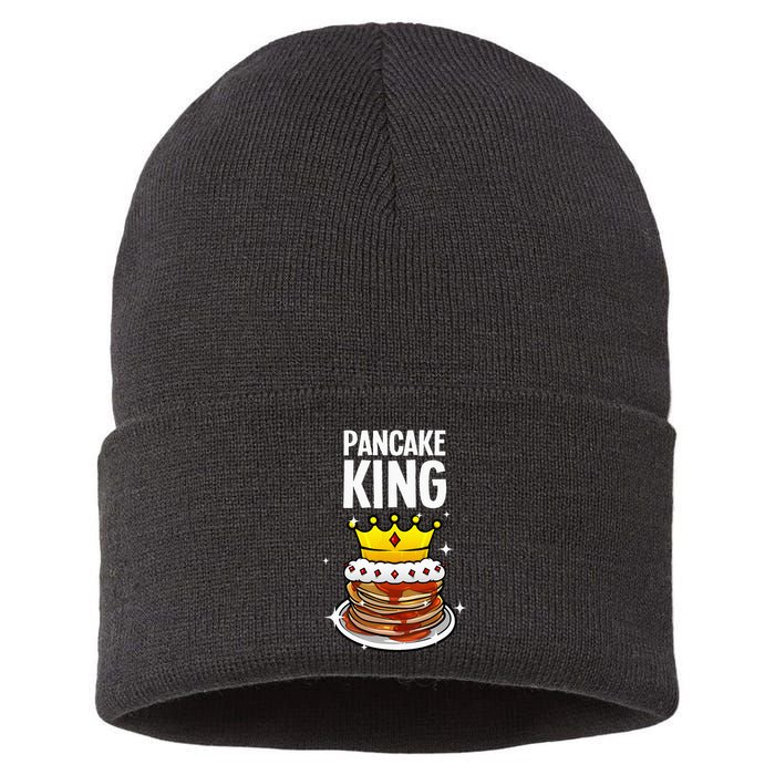 Funny Pancake King Design For Pancake Lover Sustainable Knit Beanie