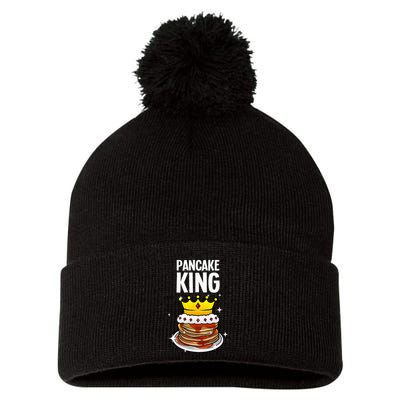 Funny Pancake King Design For Pancake Lover Pom Pom 12in Knit Beanie