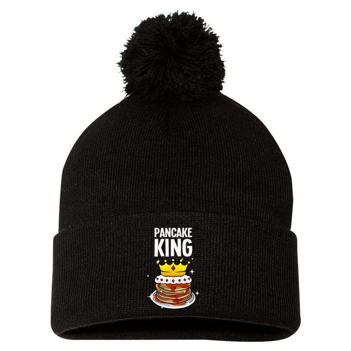 Funny Pancake King Design For Pancake Lover Pom Pom 12in Knit Beanie