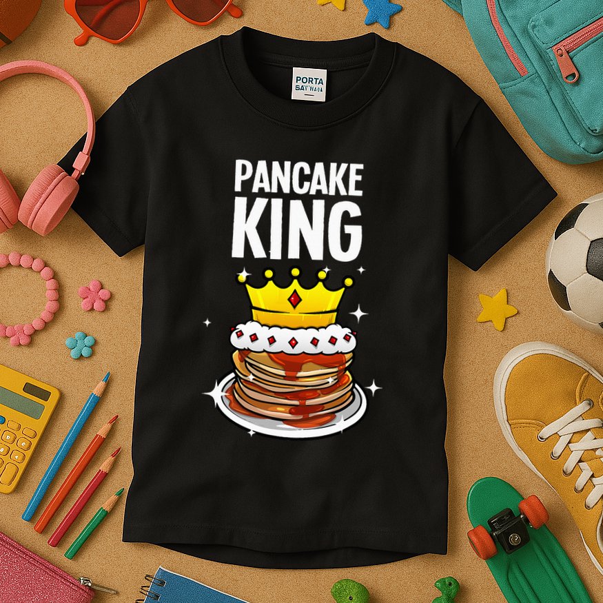 Funny Pancake King Design For Pancake Lover Kids T-Shirt