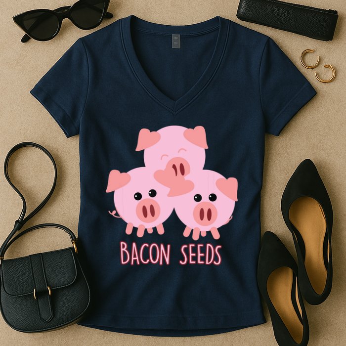 Funny Paleo Keto Bacon Seeds Three Pigs Women's V-Neck T-Shirt