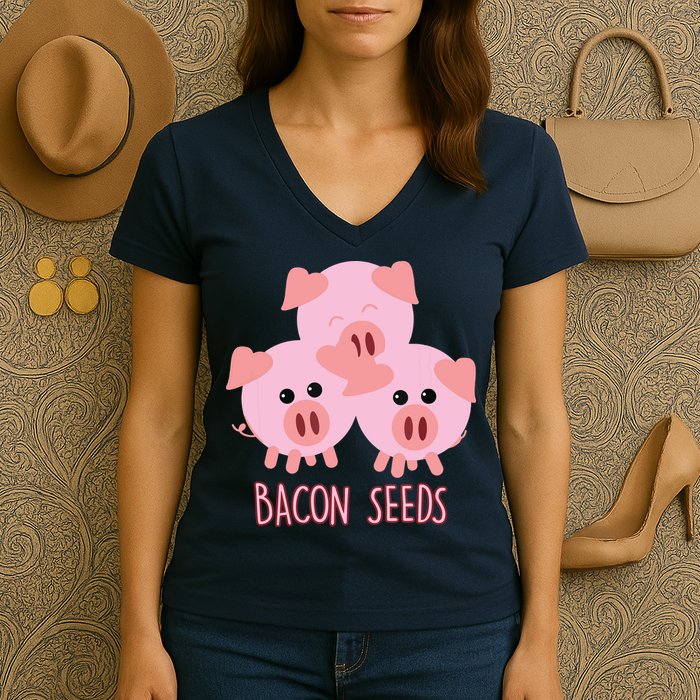 Funny Paleo Keto Bacon Seeds Three Pigs Women's V-Neck T-Shirt