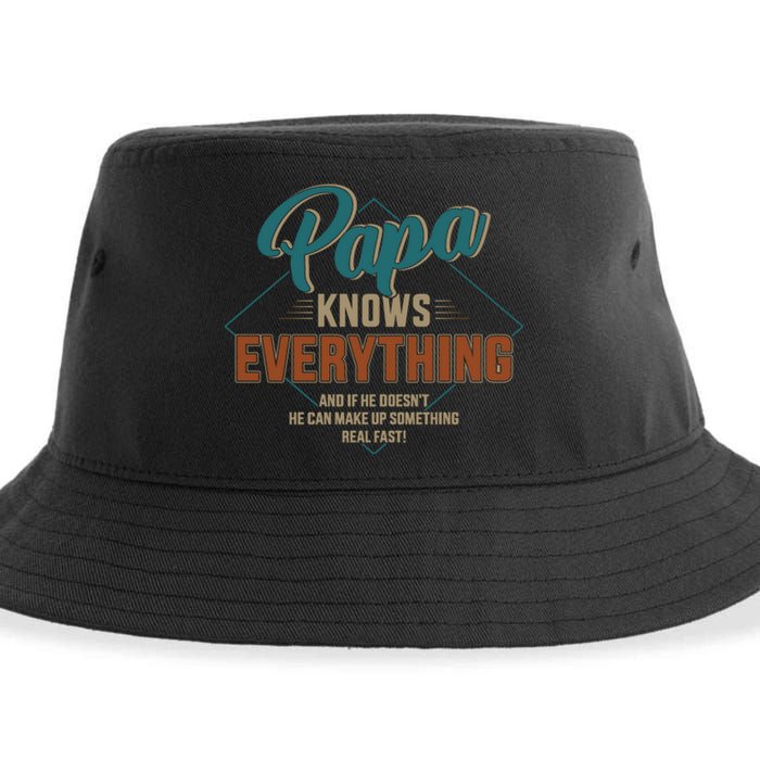 Funny papa knows everything for grandpa or dad father's day Sustainable Bucket Hat