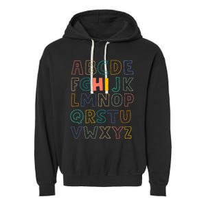 Funny Pre K Kindergarten Hi Alphabet Back To School Teachers Garment-Dyed Fleece Hoodie