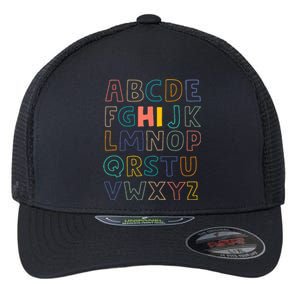 Funny Pre K Kindergarten Hi Alphabet Back To School Teachers Flexfit Unipanel Trucker Cap