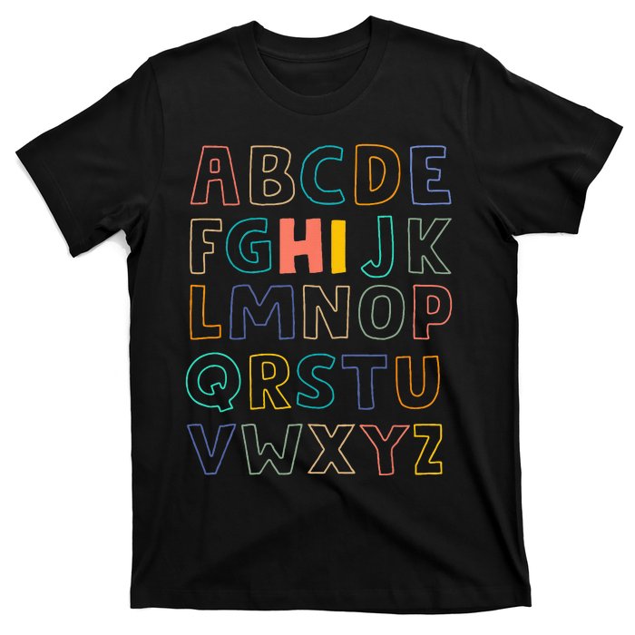 Funny Pre K Kindergarten Hi Alphabet Back To School Teachers T-Shirt