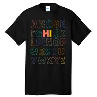 Funny Pre K Kindergarten Hi Alphabet Back To School Teachers Tall T-Shirt